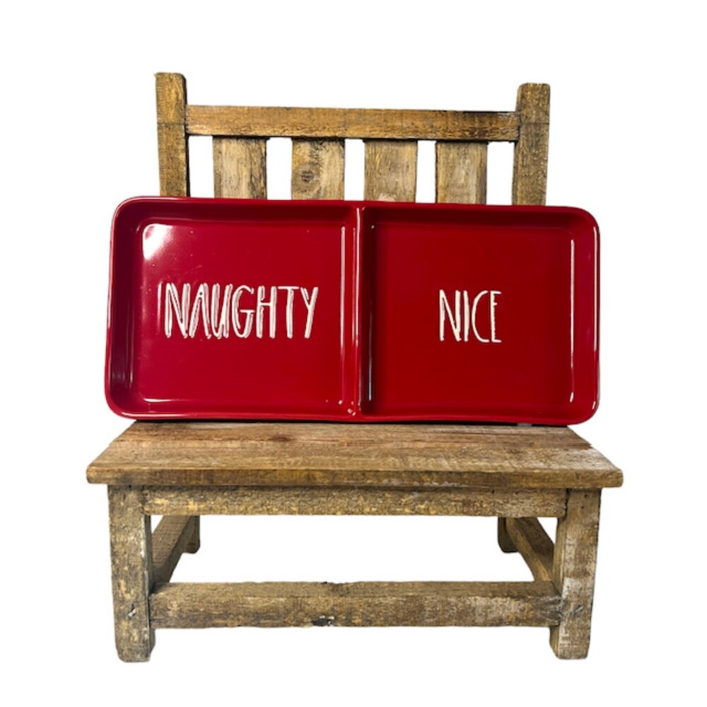 Rae Dunn Christmas Red "NAUGHTY NICE" Divided Tray New In Box